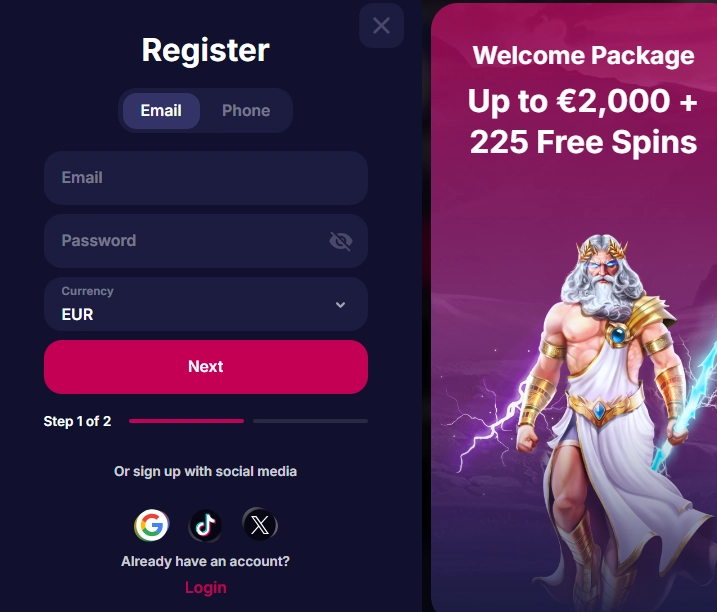 Visning af NV Casinos registrerings- eller kontoadgang uden personlige oplysninger