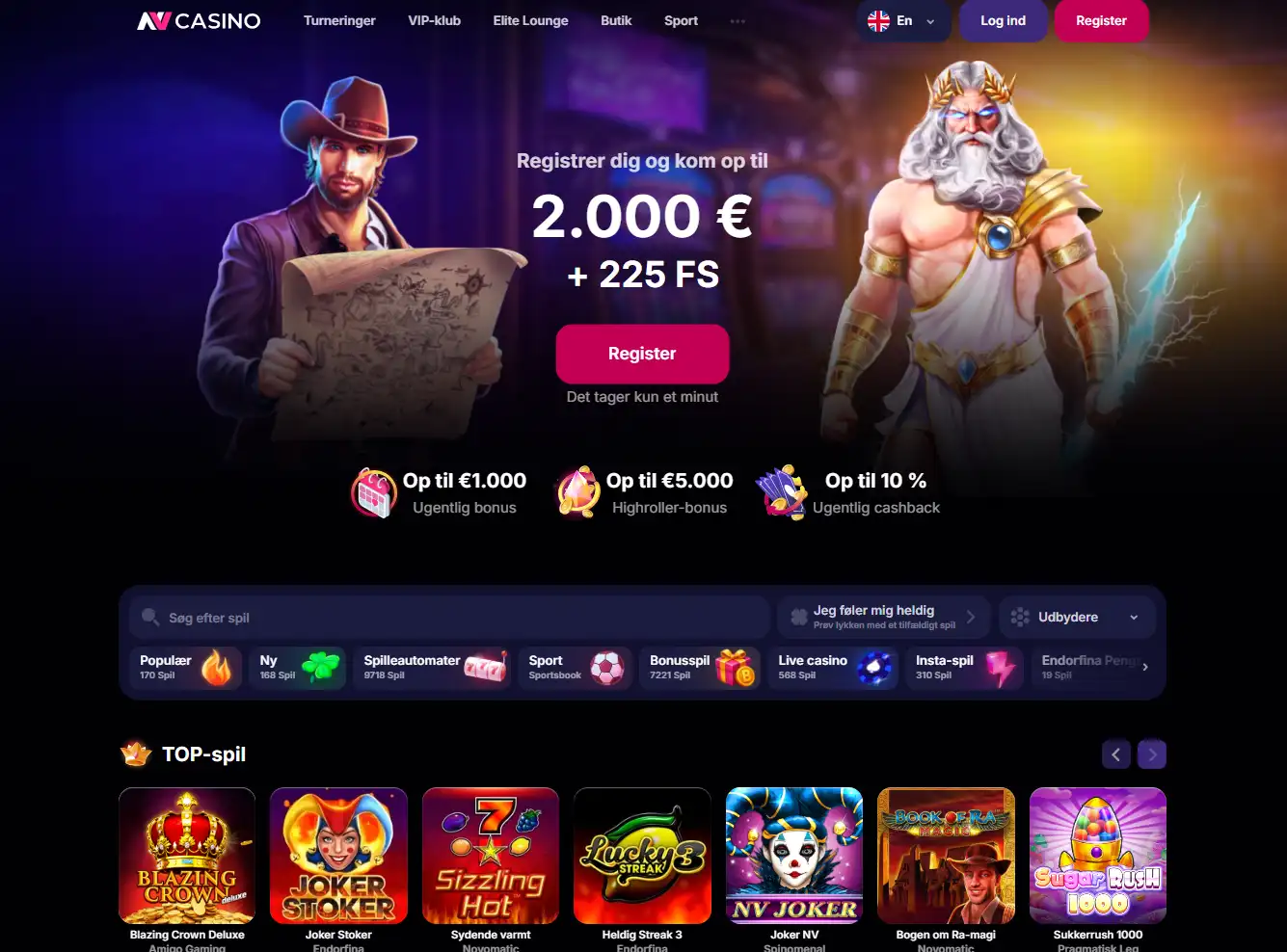 NV Casinos officielle forside med casino og velkomsttilbud